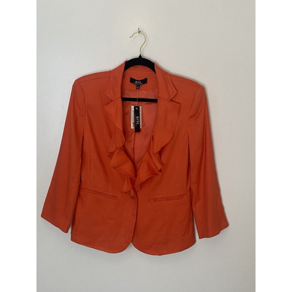 NWT Eric Signature Coral Blazer Size 4 Linen Blend Ruffle Women’s melon - Picture 1 of 4